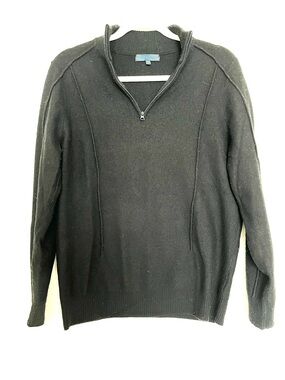 Patrick Assaraf Black Quarter-Zip Merino Wool Sweater